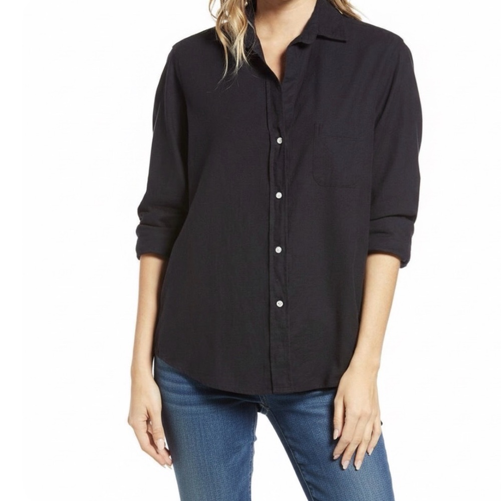 Grayson‎ women’s 100% cotton button front long sleeves Hero shirt black top SZ S